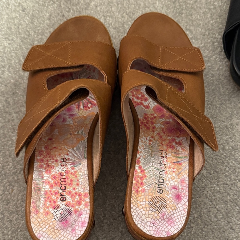 Eric Michael Tan Mules with Floral Insole